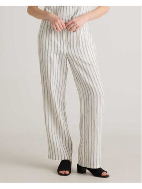 Quince Cream and Gray Striped Wide-Leg Pants